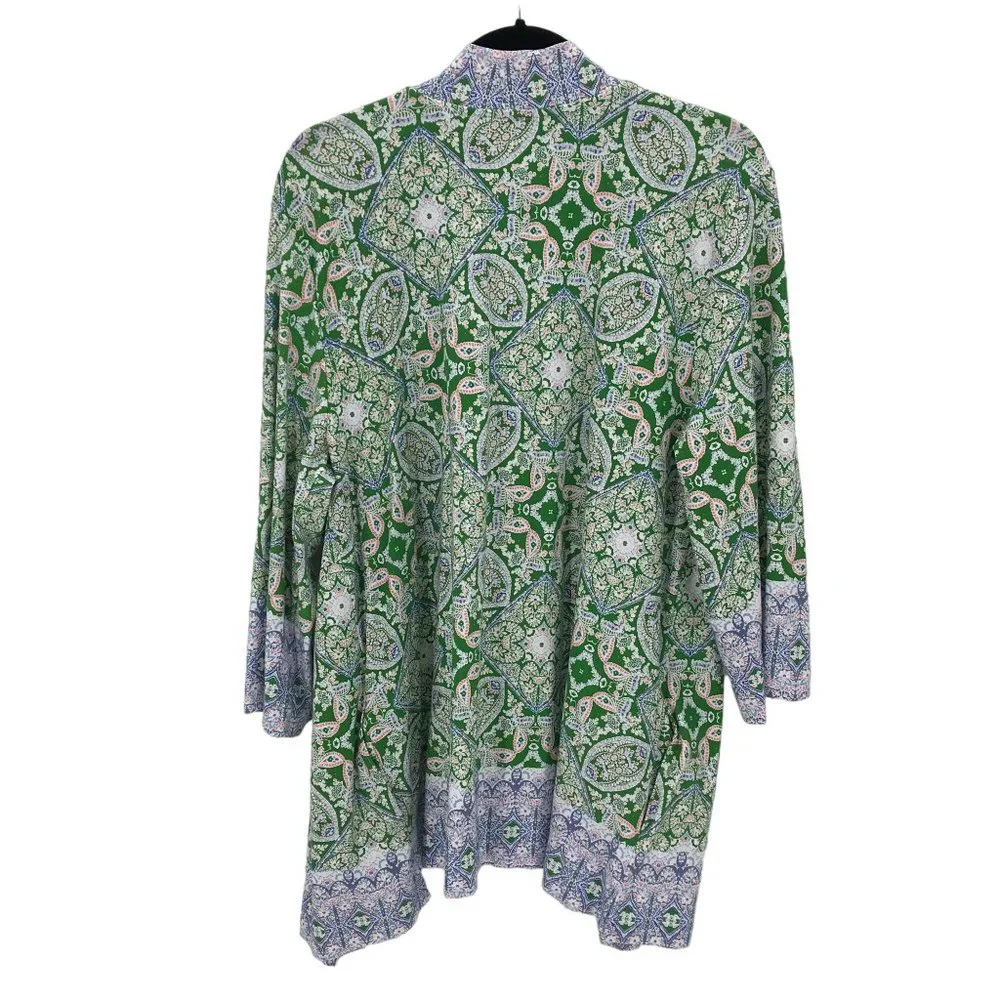 Isaac Mizrahi  Womens Green Paisley Double Knit 3/4 Sleeve Open Cardigan XL - Picture 3 of 9